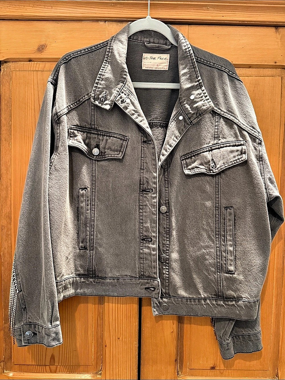 We The Free Comet Denim Bomber Jacket Gray Large